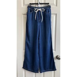 ANN TAYLOR LOFT 2024 The Palazzo Denim Drawstring Wide Pants Jeans Sz 26/2